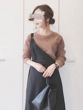 「サロペットスカート」｜「アイテム（腕時計）」を使った、陽さん（レディース・156cm）の冬コーディネート