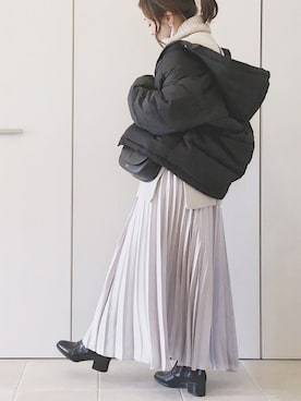 「マキシスカート」｜「アイテム（ダウンジャケット/コート）」を使った、陽さん（レディース・156cm）の冬コーディネート