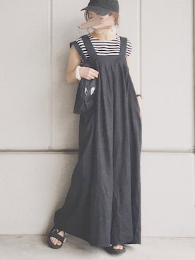 「KBF（ケイビーエフ）のアイテム（オールインワン・サロペット）」を使った、陽さん（レディース・156cm）の夏コーディネート