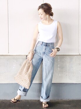 「GUコーデ」｜「アイテム（ビーチサンダル）」を使った、陽さん（レディース・155cm）の夏コーディネート