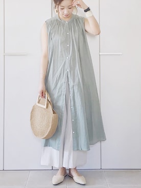 「URBAN RESEARCH Sonny Label（アーバンリサーチサニーレーベル）のノースリーブギャザーワンピース（ワンピース）」を使った、陽さん（レディース・156cm）の夏コーディネート