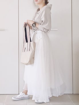 「LA BELLE ETUDE（ラベルエチュード）のアイテム（スカート）」を使った、陽さん（レディース・156cm）の秋コーディネート
