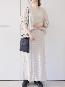 「ケーブルニット」｜「アイテム（セットアップ）」を使った、陽さん（レディース・156cm）の秋コーディネート