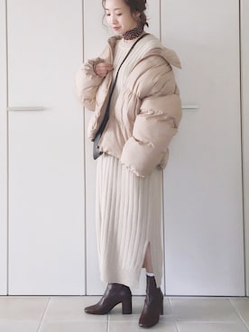 「moment+（モーメントプラス）のアイテム（ジャケット/アウター）」を使った、陽さん（レディース・156cm）の冬コーディネート