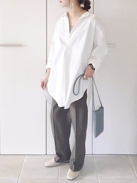 「スキッパーシャツ」｜「アイテム（スリッポン）」を使った、陽さん（レディース・156cm）の春コーディネート