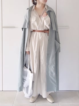 「KBF（ケイビーエフ）のアイテム（ステンカラーコート）」を使った、陽さん（レディース・156cm）の春コーディネート
