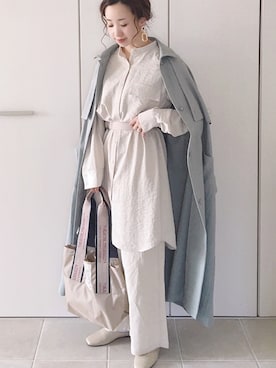「KBF（ケイビーエフ）のアイテム（ステンカラーコート）」を使った、陽さん（レディース・156cm）の春コーディネート
