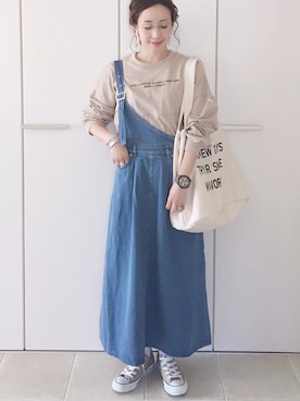 「GRL（グレイル）のアイテム（ジャンパースカート）」を使った、陽さん（レディース・156cm）の春コーディネート