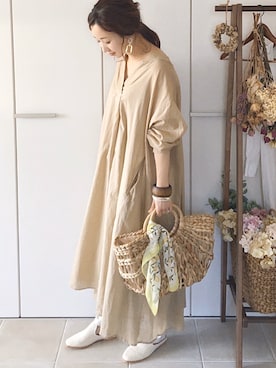 「インドコットン」｜「アイテム（シャツワンピース）」を使った、陽さん（レディース・156cm）の春コーディネート