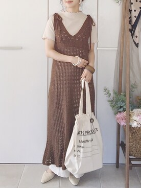 「透かし編みニット」｜陽さん（レディース・156cm）の春コーディネート