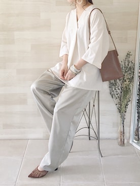 「CORNERS（コーナーズ）のアイテム（パンツ）」を使った、陽さん（レディース・156cm）の夏コーディネート