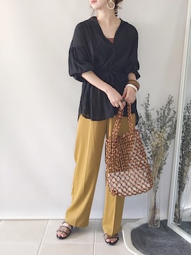 「ビーズバッグ」｜「アイテム（キャミソール）」を使った、陽さん（レディース・156cm）の夏コーディネート