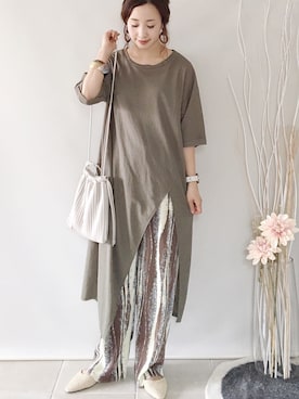 「CORNERS（コーナーズ）のアイテム（パンツ）」を使った、陽さん（レディース・156cm）の夏コーディネート