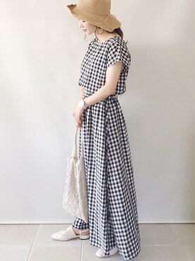 「ギンガムチェック」｜陽さん（レディース・156cm）の夏コーディネート