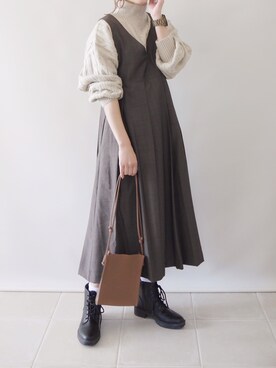 「LIPSTAR（リップスター）のマシンウォッシャブルケーブルハイネックニット/モックネック（ニット/セーター）」を使った、陽さん（レディース・156cm）の秋コーディネート