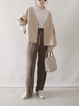 「春めきシューズ」｜「アイテム（ノーカラージャケット）」を使った、陽さん（レディース・156cm）の春コーディネート