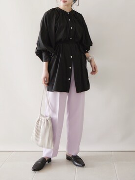 「袖ボリューム」｜「アイテム（スラックス）」を使った、陽さん（レディース・156cm）の春コーディネート