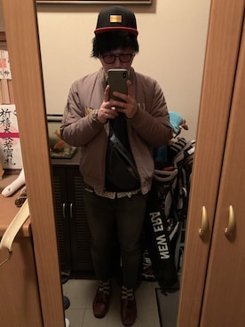 「Minnetonka（ミネトンカ）のアイテム」を使った、ナユ〜さん（メンズ・176cm）の冬コーディネート