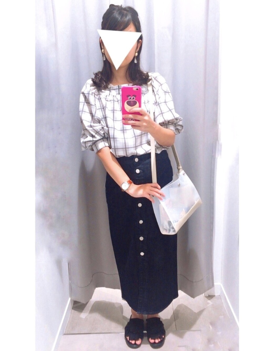 「GU、チェック、春夏コーデ」｜「GUのアイテム（シャツ/ブラウス、ホワイト系）」を使った、まるちゃんさん（レディース・152cm）の春コーディネートの1枚目の写真