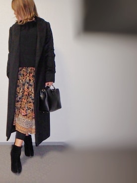 「ダークフラワープリントワンピース」｜Reiさん（レディース・156cm）の冬コーディネート