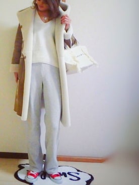 「Another Edition（アナザーエディション）のアイテム（ムートンコート）」を使った、Reiさん（レディース・156cm）の冬コーディネート
