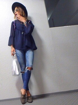 「GLOBAL WORK（グローバルワーク）のフェルトロングブリムハット/705078（ハット）」を使った、Reiさん（レディース・156cm）の秋コーディネート