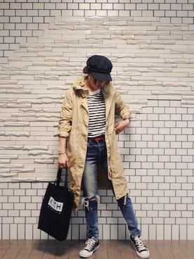 「kith」｜「アイテム（モッズコート）」を使った、Reiさん（レディース・156cm）の春コーディネート