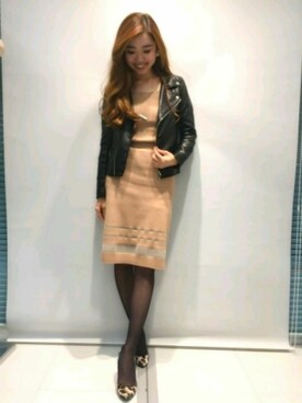 「M.deux（エムドゥ）のアイテム（ライダースジャケット）」を使った、M.deux_Officialさん（レディース・161cm）の秋コーディネート