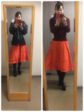「オレンジスカート」｜setsu さん（レディース・163cm）の冬コーディネート