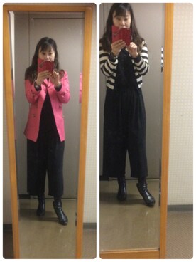「ピンクコート」｜「アイテム（つなぎ/オールインワン）」を使った、setsu さん（レディース・163cm）の春コーディネート