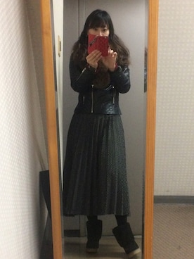 「COS（コス）のアイテム（ライダースジャケット）」を使った、setsu さん（レディース・163cm）の冬コーディネート