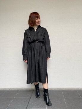 「LEE」｜「アイテム（シャツワンピース）」を使った、misakiさん（レディース・155cm）の冬コーディネート