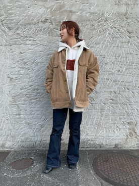 「Lee（リー）のアイテム（ライダースジャケット）」を使った、misakiさん（レディース・155cm）の冬コーディネート