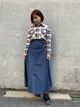 「Lee（リー）のアイテム（デニムスカート）」を使った、misakiさん（レディース・155cm）の冬コーディネート