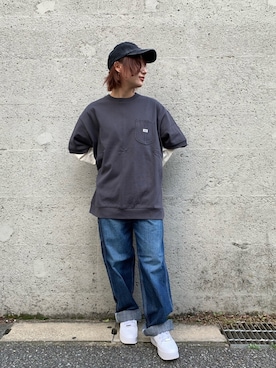 「Lee（リー）のアイテム（キャップ）」を使った、misakiさん（レディース・155cm）の冬コーディネート