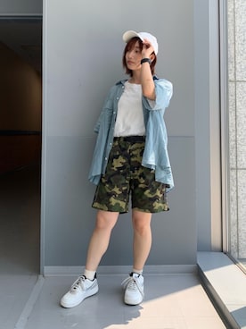 「Lee（リー）のアイテム（キャップ）」を使った、misakiさん（レディース・155cm）の夏コーディネート
