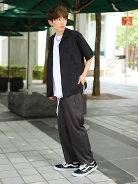 「ワイドテーパードパンツ」｜「アイテム（その他）」を使った、kutir_menさん（メンズ・172cm）の夏コーディネート