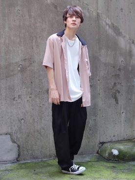 「ワイドテーパードパンツ」｜「アイテム（その他）」を使った、kutir_menさん（メンズ・171cm）の夏コーディネート