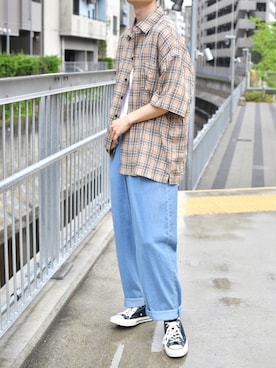 「kutir（クティール）のアイテム（デニムパンツ）」を使った、kutir_menさん（メンズ・173cm）の春コーディネート