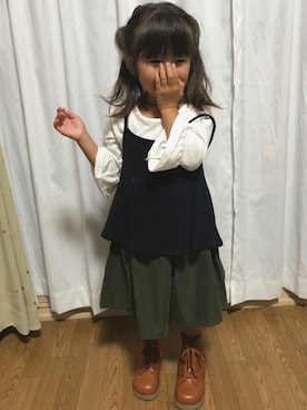 「西松屋（ニシマツヤ）のアイテム（ブーツ、ブラウン系）」を使った、Ahiru*さん（レディース・152cm）の秋コーディネート