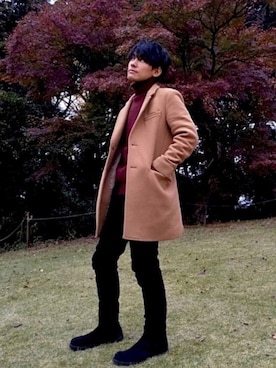 「ユナイテッドアローズ」｜「アイテム（チェスターコート）」を使った、ゆっきーさん（メンズ・165cm）の秋コーディネート