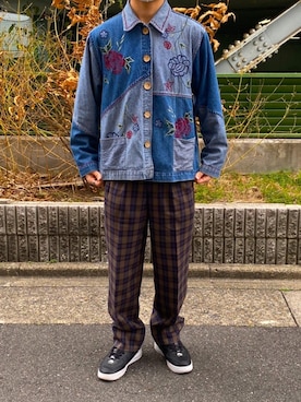 「airforce1」｜「アイテム（デニムジャケット）」を使った、キドさん（メンズ・175cm）の春コーディネート