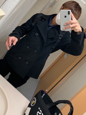 「オールブラック」｜「アイテム（ピーコート）」を使った、Daisukeさん（メンズ・168cm）の秋コーディネート