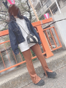 「リブスリットストレートパンツ」｜ys🐷さん（レディース・147cm）の春コーディネート