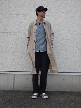 「abahouse」｜「アイテム（ステンカラーコート）」を使った、YASUIさん（メンズ・184cm）の冬コーディネート