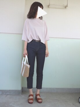 「UNIQLO（ユニクロ）のWOMEN ウルトラストレッチジーンズ（デニムパンツ）」を使った、ゆたんぽさん（レディース・169cm）の夏コーディネート