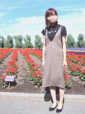 「黒リュック」｜「アイテム（ジャンパースカート）」を使った、ゆたんぽさん（レディース・169cm）の秋コーディネート