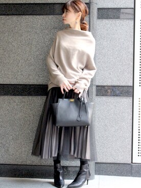 「Spick & Span（スピックアンドスパン）の2WAYサテンプリーツスカート2（スカート）」を使った、granさん（レディース・155cm）の冬コーディネート