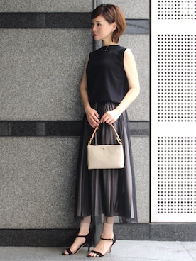「Spick & Span（スピックアンドスパン）の2WAYサテンプリーツスカート2（スカート）」を使った、granさん（レディース・155cm）の夏コーディネート