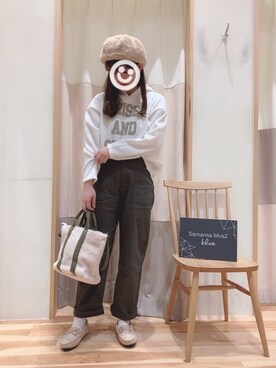 「Samansa Mos2 blue」｜「アイテム（ハンチング/ベレー帽）」を使った、ニシザワ◎さん（レディース・156cm）の秋コーディネート